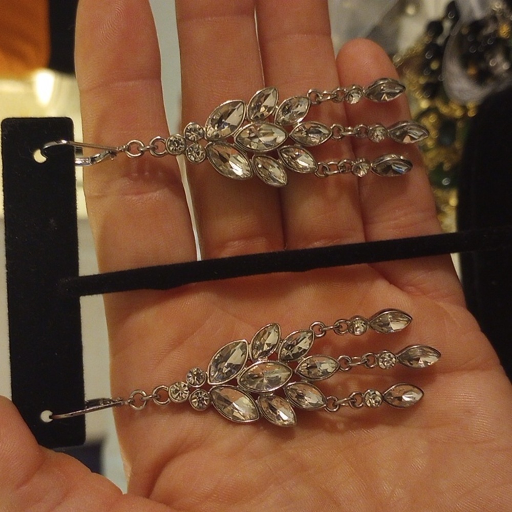 Source Unknown Silver Chandelier Earrings With Cr… - image 2